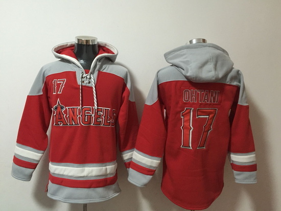 Men Los Angeles Angels 17 Shohei Ohtani Red Stitched Hoodie