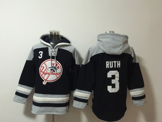 Men New York Yankees 3 Babe Ruth Stitched Hoodie