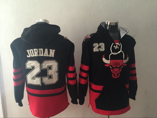 Men Chicago Bulls #23 Michael Jordan Black Name & Number Pullover NBA Hoodie