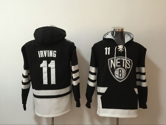 Men's Brooklyn Nets #11 Kyrie Irving Black Pullover Hoodie