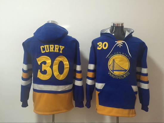 Men's Golden State Warriors #30 Stephen Curry Blue Lace-Up Pullover Hoodie