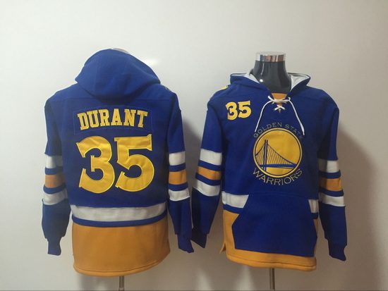 Men's Golden State Warriors #35 Kevin Durant Blue Lace-Up Pullover Hoodie