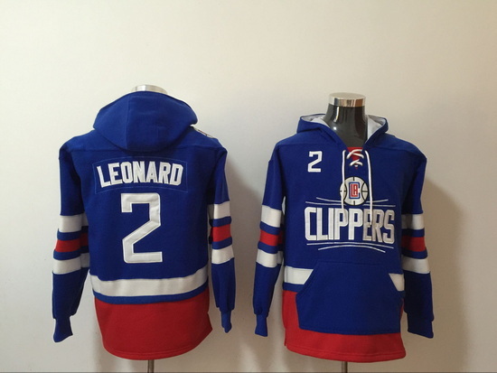 Men's Los Angeles Clippers #2 Kawhi Leonard Blue Lace-Up Pullover Hoodie