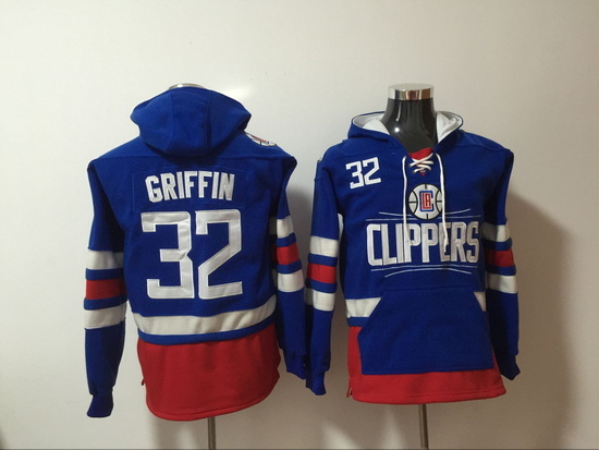 Men's Los Angeles Clippers #32 Blake Griffin Blue Lace-Up Pullover Hoodie