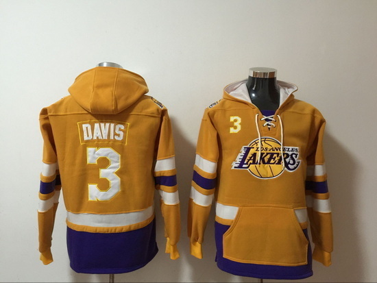 Men's Los Angeles Lakers #3 Anthony Davis Yellow Lace-Up Pullover Hoodie