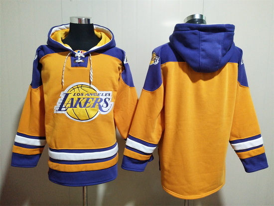 Men's Los Angeles Lakers Blank Yellow Lace-Up Pullover Hoodie