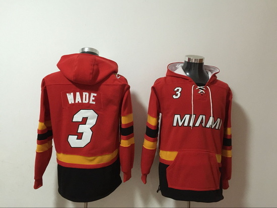 Men's Miami Heat #3 Dwyane Wade Red Lace-Up Pullover Hoodie