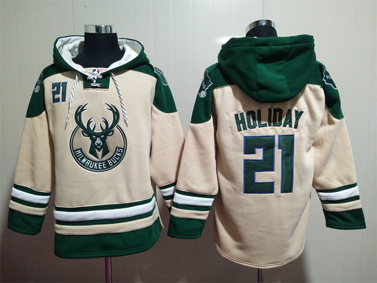 Men's Milwaukee Bucks #21 Jrue Holiday Cream Hoody