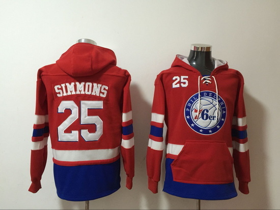 Men's Philadelphia 76ers #25 Ben Simmons Red Stitched Hoody