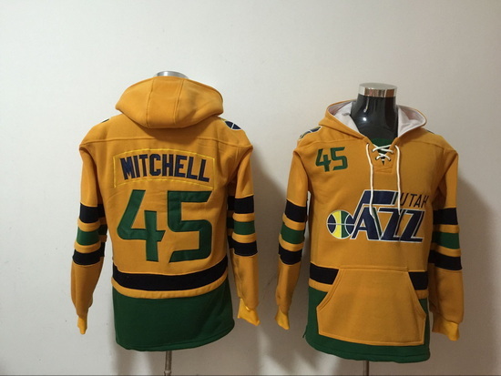 Men's Utah Jazz #45 Donovan Mitchell Yellow Lace-Up Pullover Hoodie