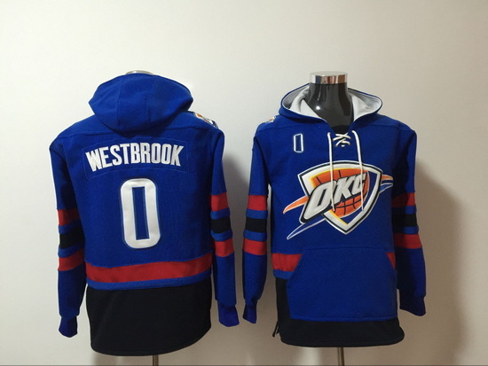 Thunder #0 Russell Westbrook Blue Name & Number Pullover NBA Hoodie