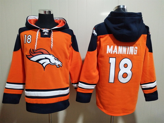 Men Denver Broncos 18 Peyton Manning Stitched Hoodie