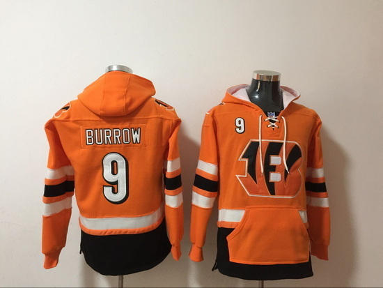 NFL Men Cincinnati Bengals 9 Joe Burrow Stitched Hoodie