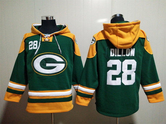 NFL Men Green Bay Packers 28 A J Dillon Stitched Hoodie