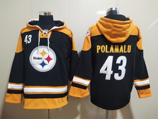 NFL Men Pittsburgh Steelers 43 Troy Polamalu Stitched Hoodie