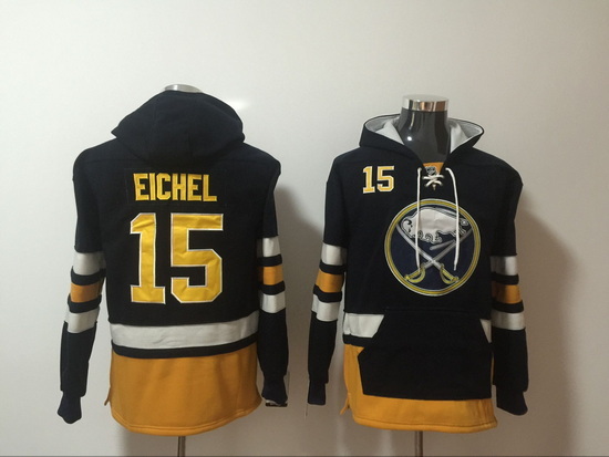 Men Buffalo Sabres 15 Jack Eichel Navy Blue Pullover NHL Hoodie II