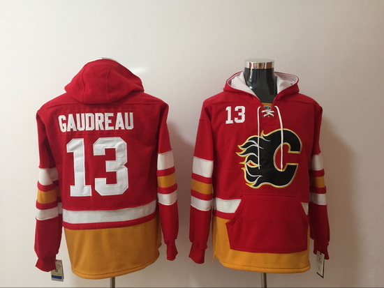 Men Calgary Flames 13 Johnny Gaudreau Red Pullover NHL Hoodie