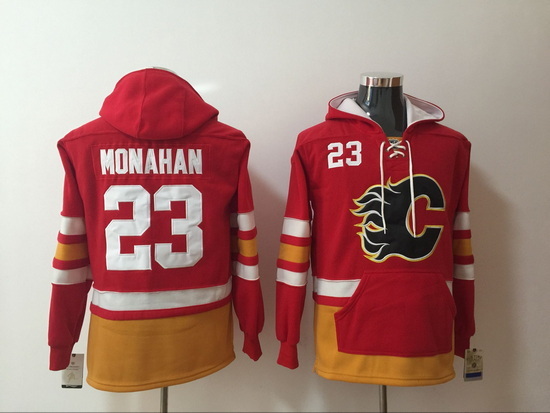 Men Calgary Flames 23 Sean Monahan Red Old Time Heidi NHL Hoodie