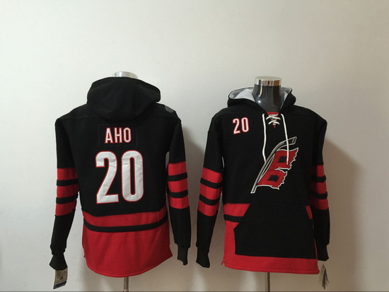 Men Carolina Hurricanes 20 Sebastian Aho Black Stitched Hoodie