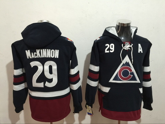 Men Colorado Avalanche 29 Nathan MacKinnon Blue Stitched Hoodie