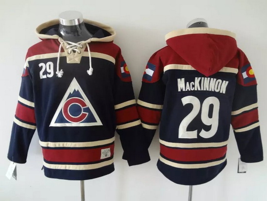 Men Colorado Avalanche 29 Nathan MacKinnon Blue Stitched Hoody