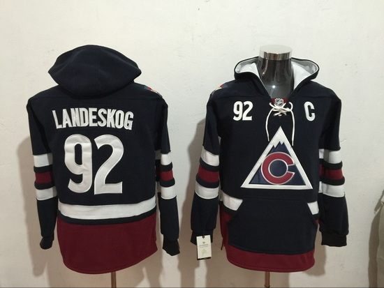 Men Colorado Avalanche 92 Gabriel Landeskog Blue Stitched Hoodie