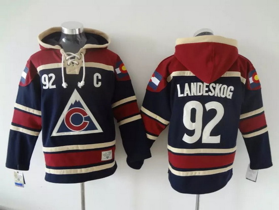 Men Colorado Avalanche 92 Gabriel Landeskog Navy Stitched Hoody