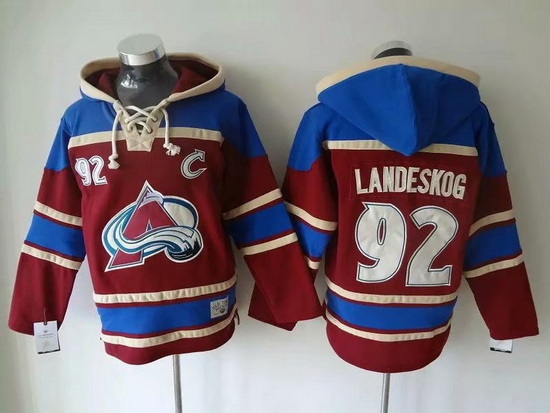 Men Colorado Avalanche 92 Gabriel Landeskog Red Stitched Hoody