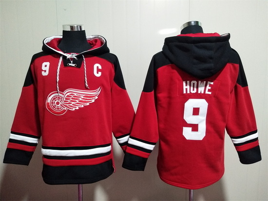 Men Detroit Red Wings #9 Gordie Howe Red Stitched Hoody