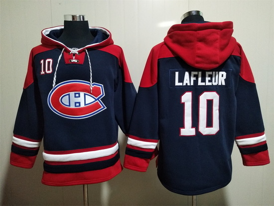 Men Montreal Canadiens #10 Guy Lafleur Navy Ageless Must-Have Lace-Up Pullover Hoodie