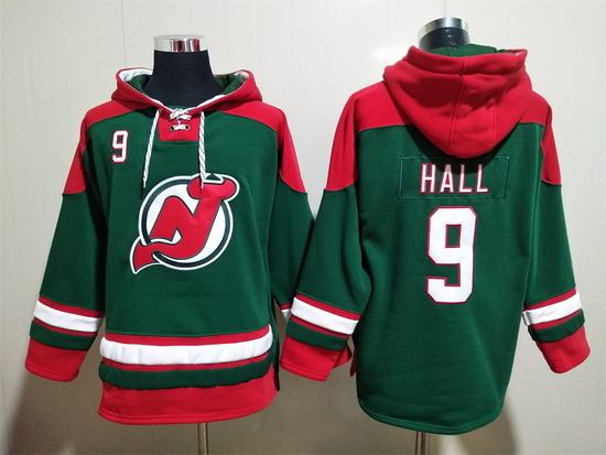 Men New Jersey Devils 9 Taylor Hall Green Stitched Hoody