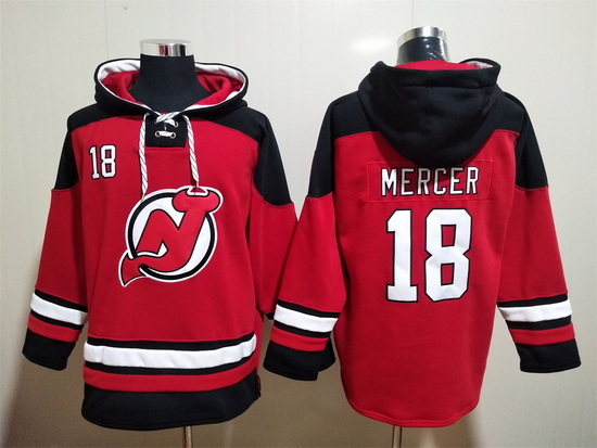 Men New Jersey Devils 18 Dawson Mercer Red Stitched Hoody