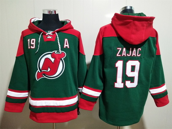 Men New Jersey Devils 19 Travis Zajac Green Stitched Hoody