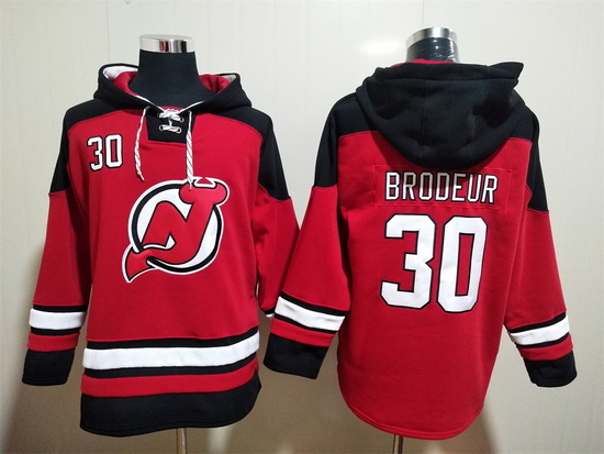 Men New Jersey Devils 30 Martin Brodeur Red Stitched Hoody