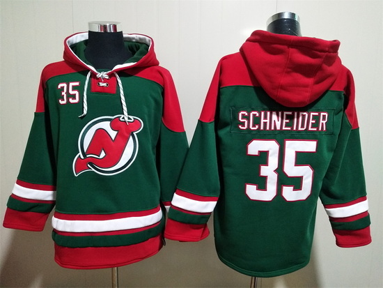 Men New Jersey Devils 35 Corey Schneider Green Stitched Hoody