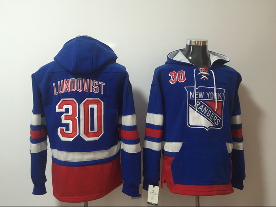 Men New York Rangers Henrik Lundqvist 30 Blue Stitched NHL Hoodie II