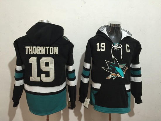 Men San Jose Sharks 19 Joe Thornton Stitched Hoodie