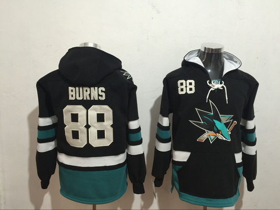 Men San Jose Sharks 88 Brent Burns Black Stitched Hoodie