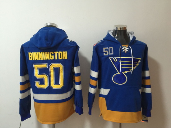 Men St.Louis Blues 50 Jordan Binnington Stitched Hoodie