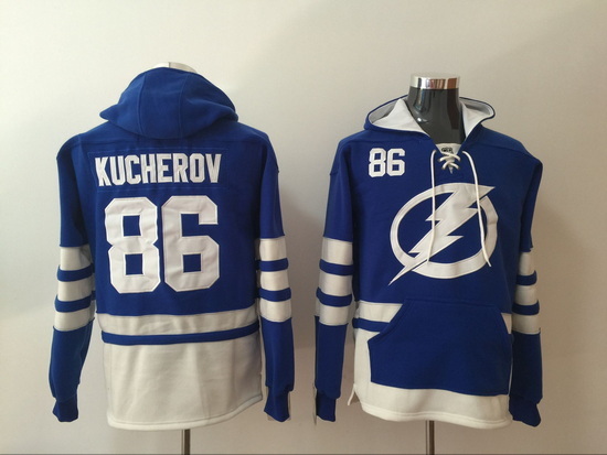 Men Tampa Bay Lightning 86 Nikita Kucherov Blue Stitched Hoodie