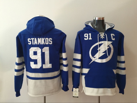 Men Tampa Bay Lightning 91 Steven Stamkos Blue NHL Hoodie