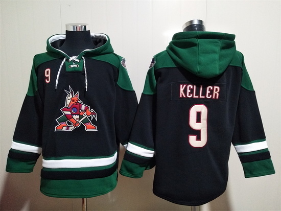 Men's Arizona Coyotes #9 Clayton Keller Black Ageless Must-Have Lace-Up Pullover Hoodie