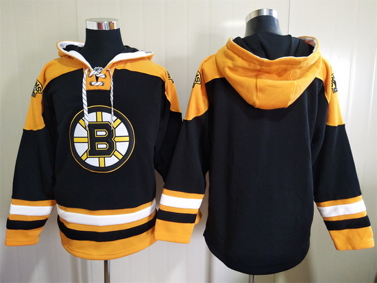 Men's Boston Bruins Blank Black Ageless Must-Have Lace-Up Pullover Hoodie