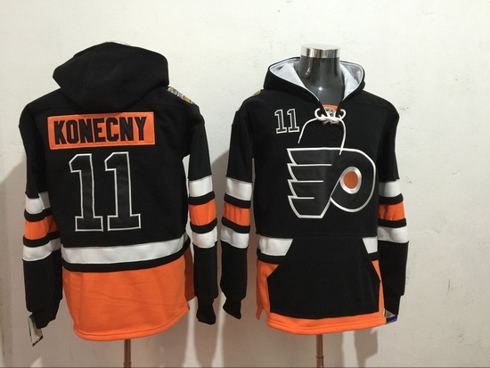 Men's Philadelphia Flyers 11 Travis Konecny Black Stitched Hoody