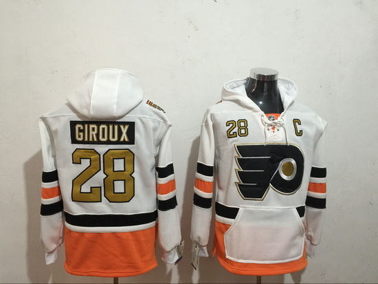 Men's Philadelphia Flyers 28 Claude Giroux White Stitched Hoody