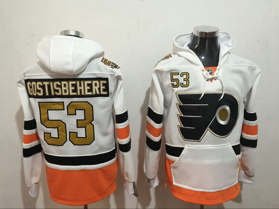 Men's Philadelphia Flyers 53 Shayne Gostisbehere White Stitched Hoody