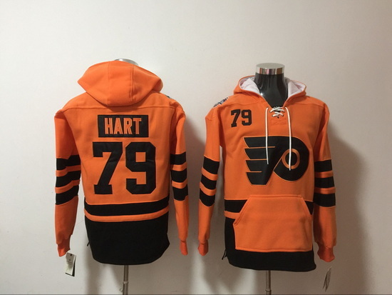 Men's Philadelphia Flyers 79 Carter Hart Stitched Orange Hoody