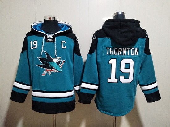 Men's San Jose Sharks #19 Joe Thornton Teal Ageless Must-Have Lace-Up Pullover Hoodie