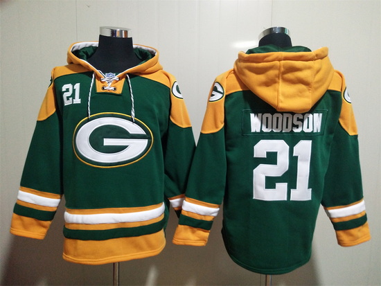 Green Bay Packers Sitched Pullover Hoodie #21 Charles Woodson