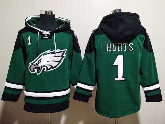 Philadelphia Eagles Green Sitched Pullover Hoodie #1 Jalen Hurts